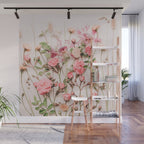 Flowers - Pastel Wildflowers and Pink Roses - Flat lay Florals Wall Mural Gallery Image 1