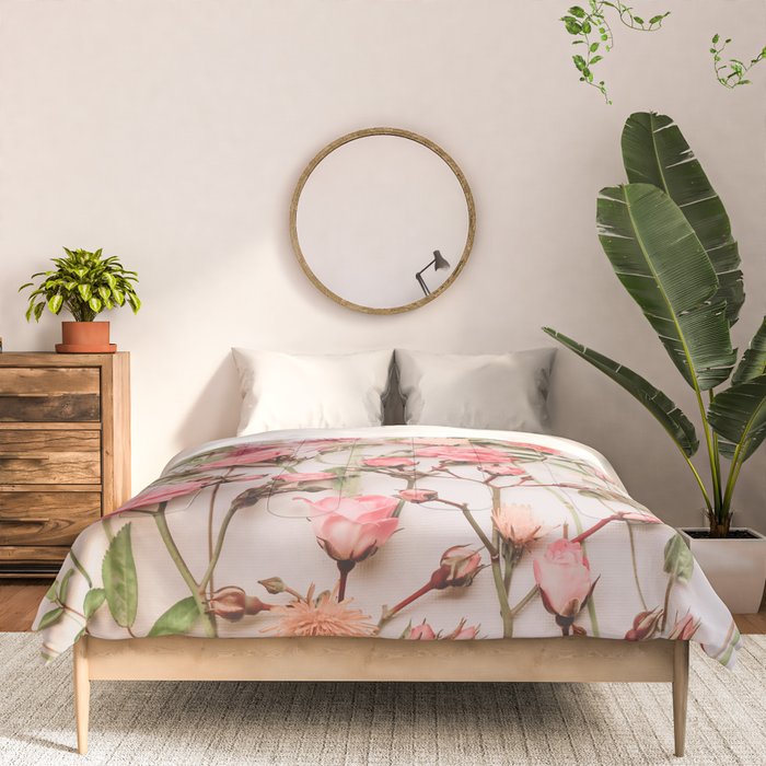 Flowers - Pastel Wildflowers and Pink Roses - Flat lay Florals Comforter Gallery Image 3