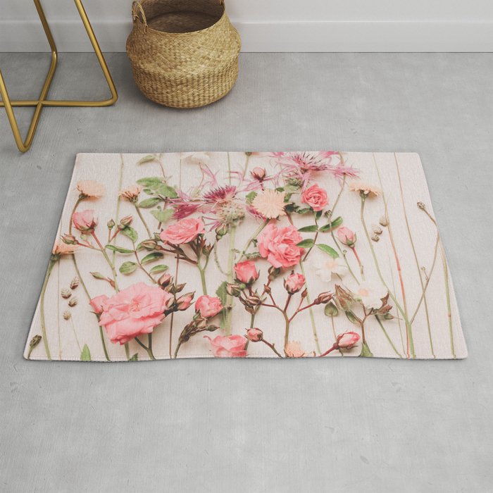 Flowers - Pastel Wildflowers and Pink Roses - Flat lay Florals Rug Gallery Image 1