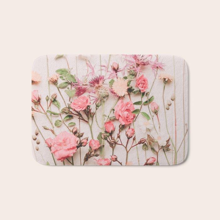 Flowers - Pastel Wildflowers and Pink Roses - Flat lay Florals Bath Mat Gallery Image 1