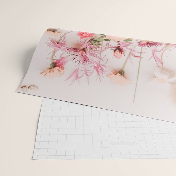 Flowers - Pastel Wildflowers and Pink Roses - Flat lay Florals Wrapping Paper Gallery Image 2