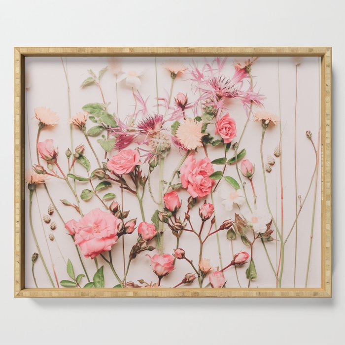 Flowers - Pastel Wildflowers and Pink Roses - Flat lay Florals Serving Tray Gallery Image 1