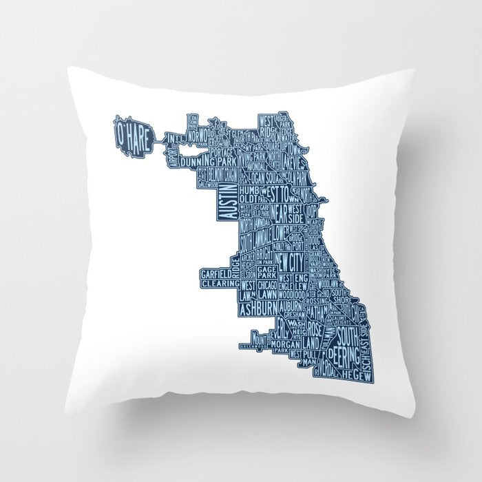 Chicago Neighborhood Map Throw Pillow Gallery Image 6