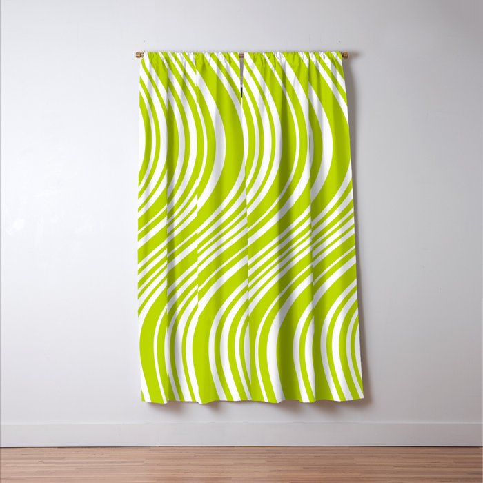 Wavy Stripes XXXVIII - Y2K Lime Green Window Curtain Gallery Image 3