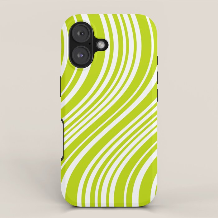 Wavy Stripes XXXVIII - Y2K Lime Green iPhone Case Gallery Image 1