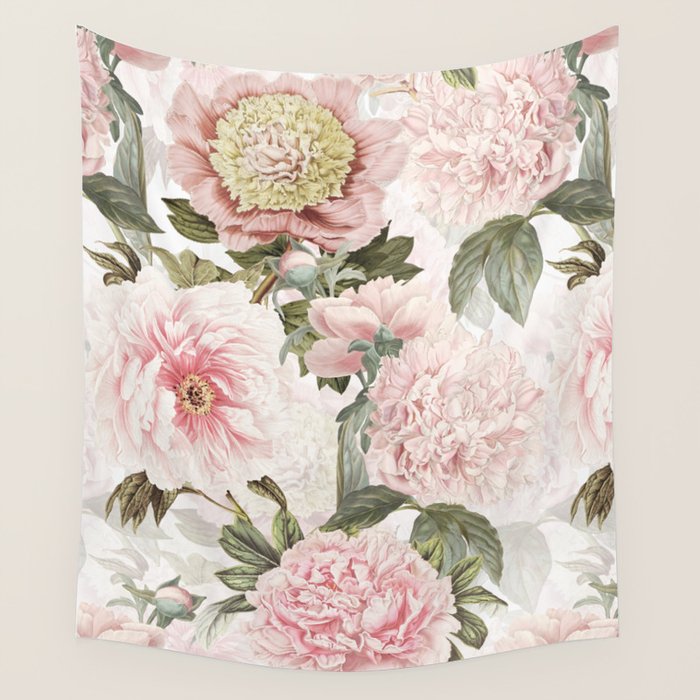 Vintage & Shabby Chic - Antique Pink Peony Flowers Garden Wall Tapestry Gallery Image 4