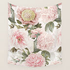 Vintage & Shabby Chic - Antique Pink Peony Flowers Garden Wall Tapestry Gallery Image 4