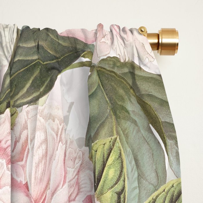 Vintage & Shabby Chic - Antique Pink Peony Flowers Garden Window Curtain Gallery Image 2