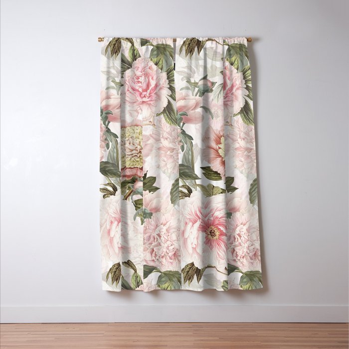 Vintage & Shabby Chic - Antique Pink Peony Flowers Garden Window Curtain Gallery Image 3