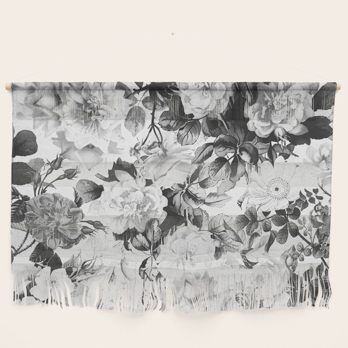 Black gray modern watercolor roses floral pattern Wall Hanging Gallery Image 1