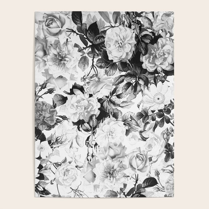 Black gray modern watercolor roses floral pattern Poster Gallery Image 4
