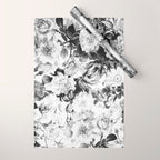 Black gray modern watercolor roses floral pattern Wrapping Paper Gallery Image 1