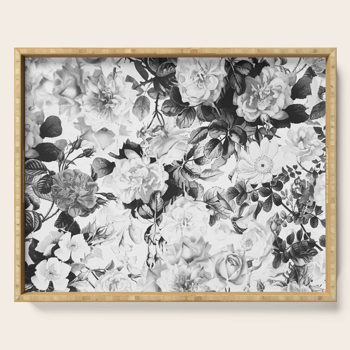 Black gray modern watercolor roses floral pattern Serving Tray Gallery Image 1