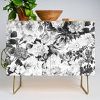Black gray modern watercolor roses floral pattern Credenza Gallery Image 1