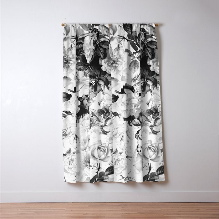 Black gray modern watercolor roses floral pattern Window Curtain Gallery Image 3
