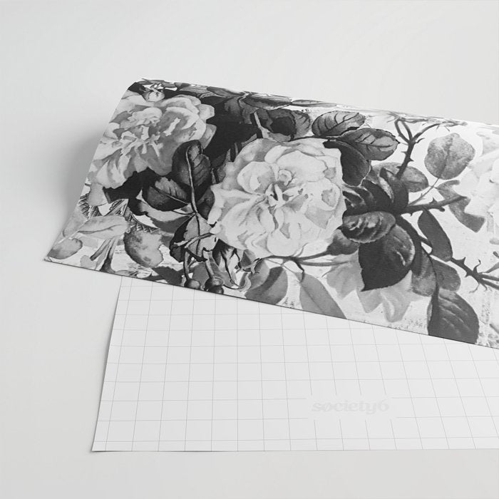 Black gray modern watercolor roses floral pattern Wrapping Paper Gallery Image 2