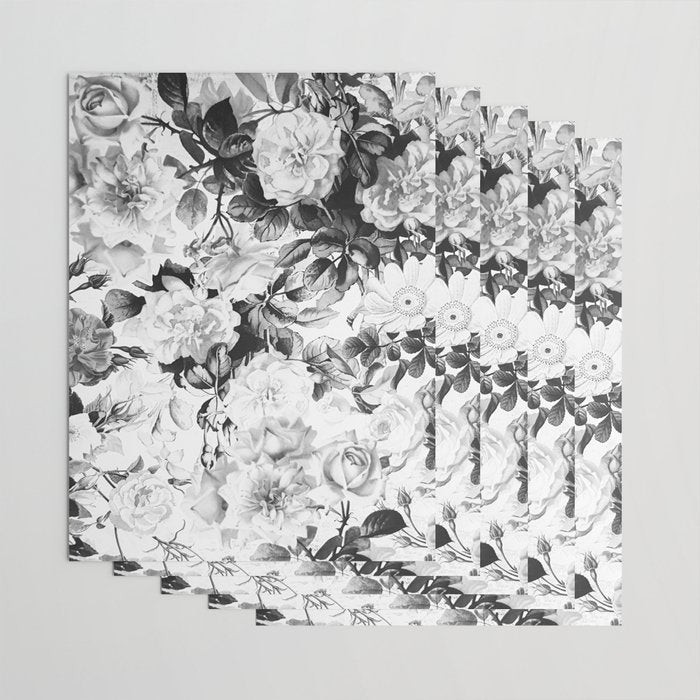 Black gray modern watercolor roses floral pattern Wrapping Paper Gallery Image 3