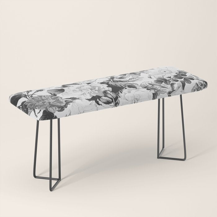 Black gray modern watercolor roses floral pattern Bench Gallery Image 1