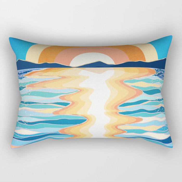 Retro Ocean Sun Rectangular Pillow Gallery Image 2