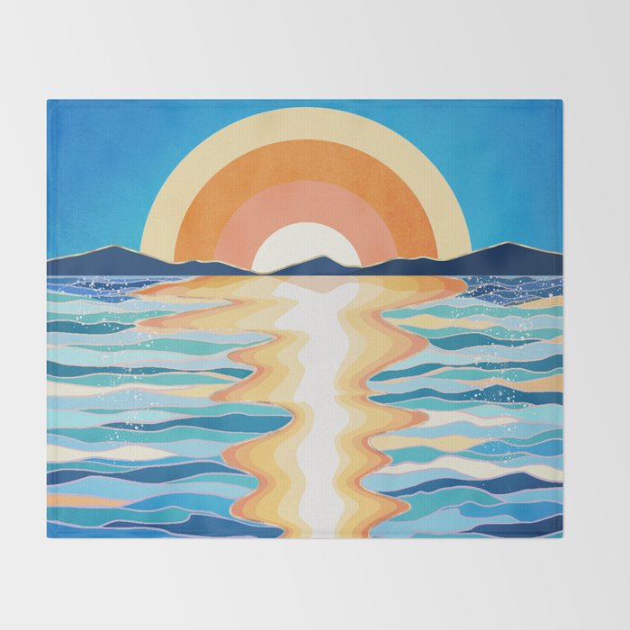 Retro Ocean Sun Throw Blanket Gallery Image 2