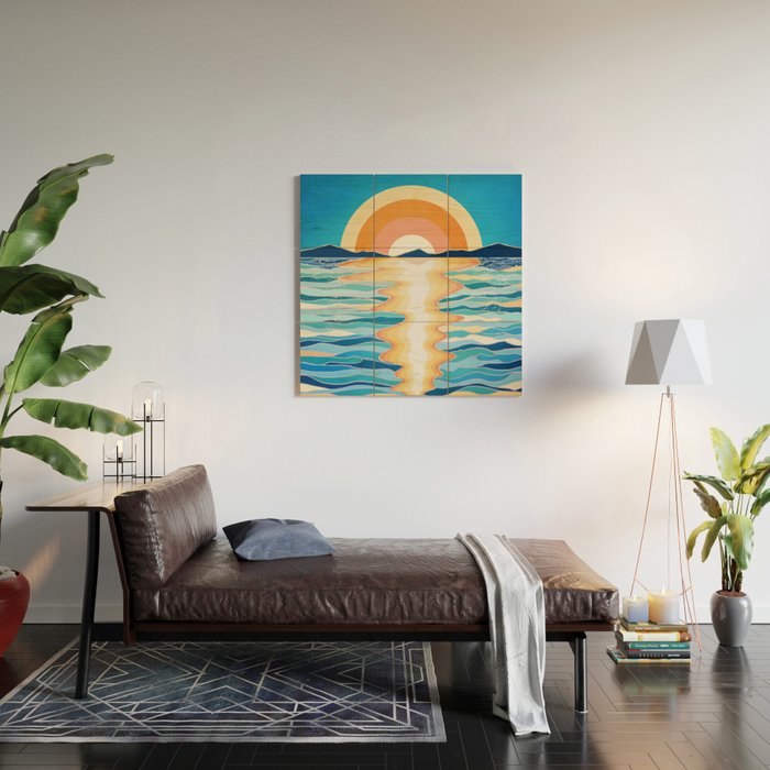 Retro Ocean Sun Wood Wall Art Gallery Image 2