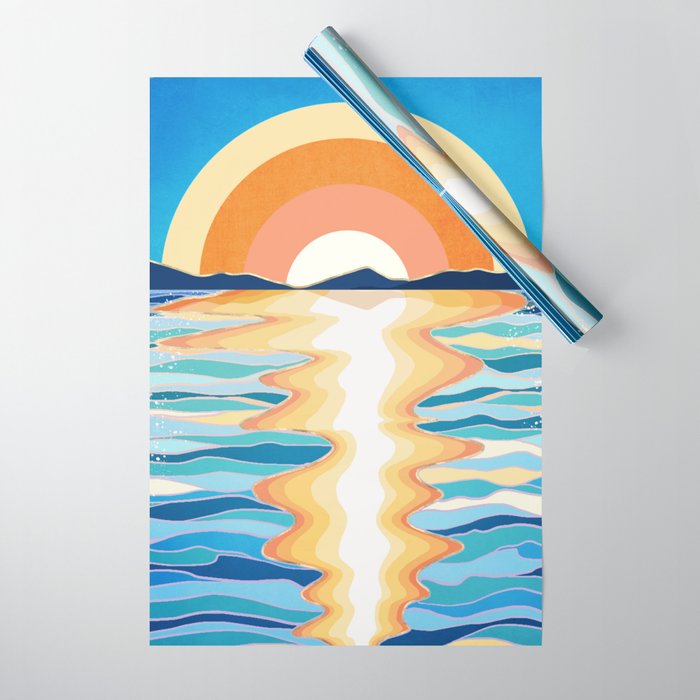 Retro Ocean Sun Wrapping Paper Gallery Image 1