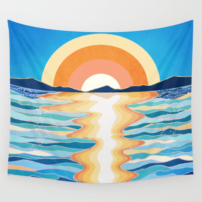 Retro Ocean Sun Wall Tapestry Gallery Image 1