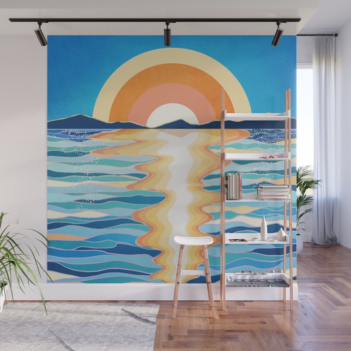 Retro Ocean Sun Wall Mural Gallery Image 1