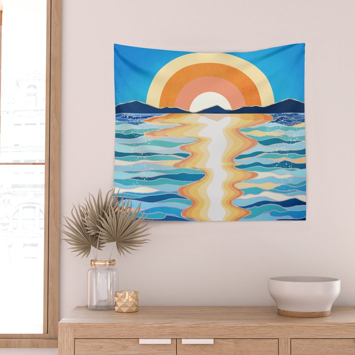 Retro Ocean Sun Wall Tapestry Gallery Image 2
