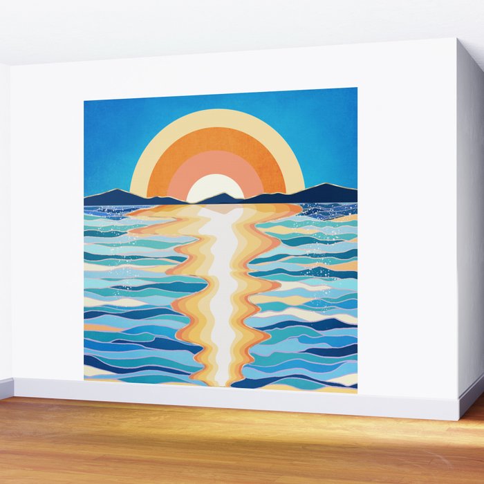 Retro Ocean Sun Wall Mural Gallery Image 2