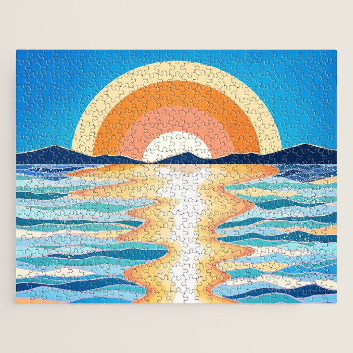 Retro Ocean Sun Jigsaw Puzzle Gallery Image 1