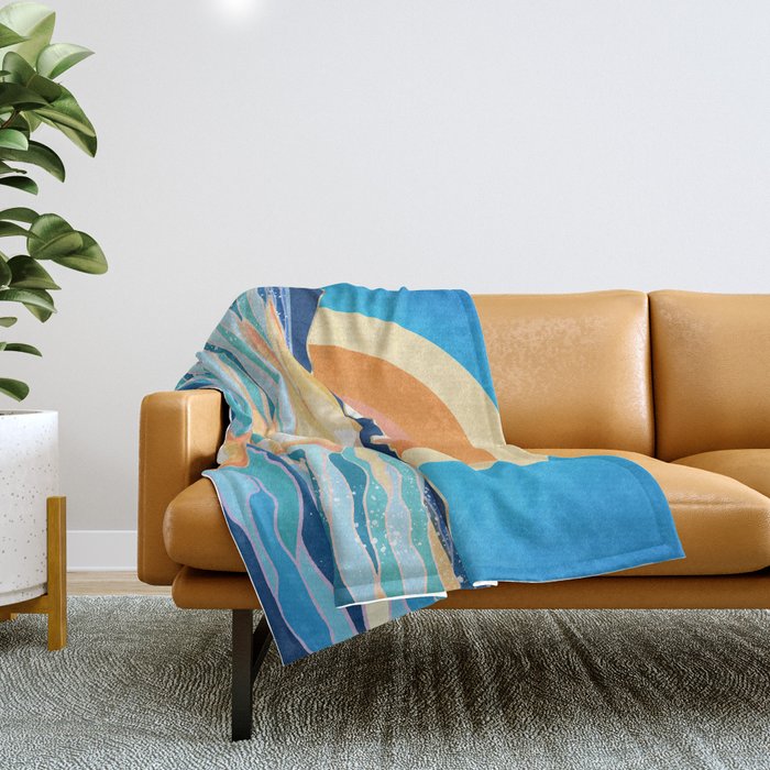 Retro Ocean Sun Throw Blanket Gallery Image 1