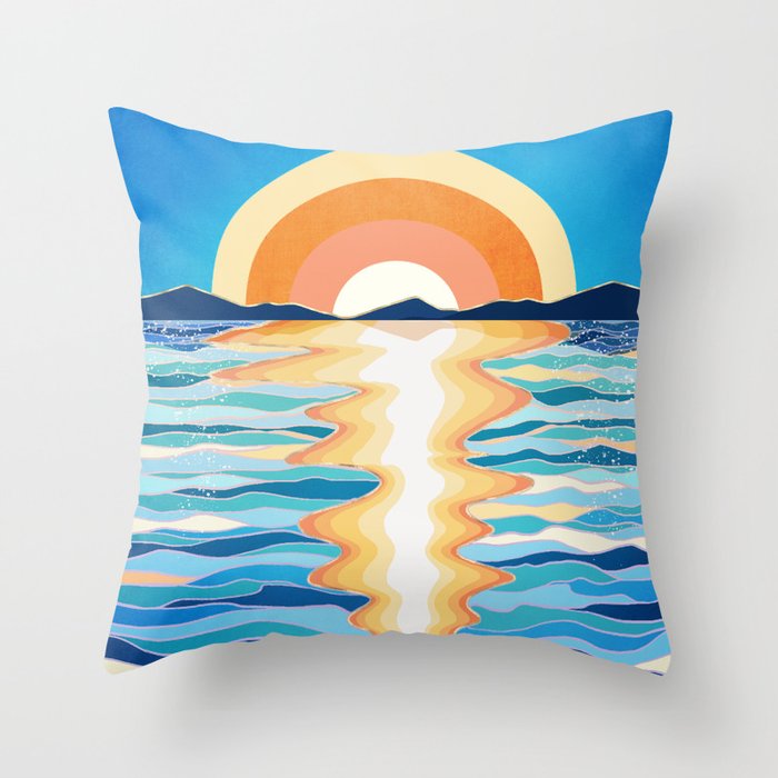 Retro Ocean Sun Throw Pillow Gallery Image 6