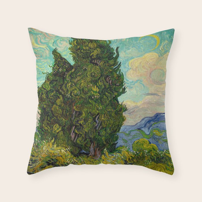 Cypresses Oil Painting Landscape Vincent van Gogh Throw Pillow Gallery Image 1