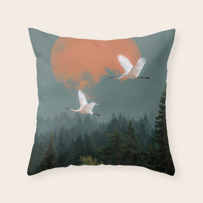 Japanese Painting Heron Poster Sage Green Wabi Sabi Wall Art Japanese Art Japandi Wall Art Throw Pillow Gallery Image 2