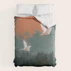 Japanese Painting Heron Poster Sage Green Wabi Sabi Wall Art Japanese Art Japandi Wall Art Comforter Gallery Image 6