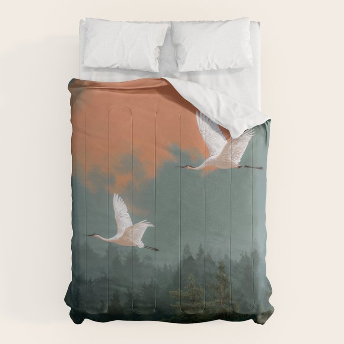 Japanese Painting Heron Poster Sage Green Wabi Sabi Wall Art Japanese Art Japandi Wall Art Comforter Gallery Image 6