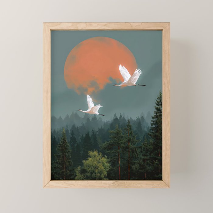 Japanese Painting Heron Poster Sage Green Wabi Sabi Wall Art Japanese Art Japandi Wall Art Mini Art Print Gallery Image 1