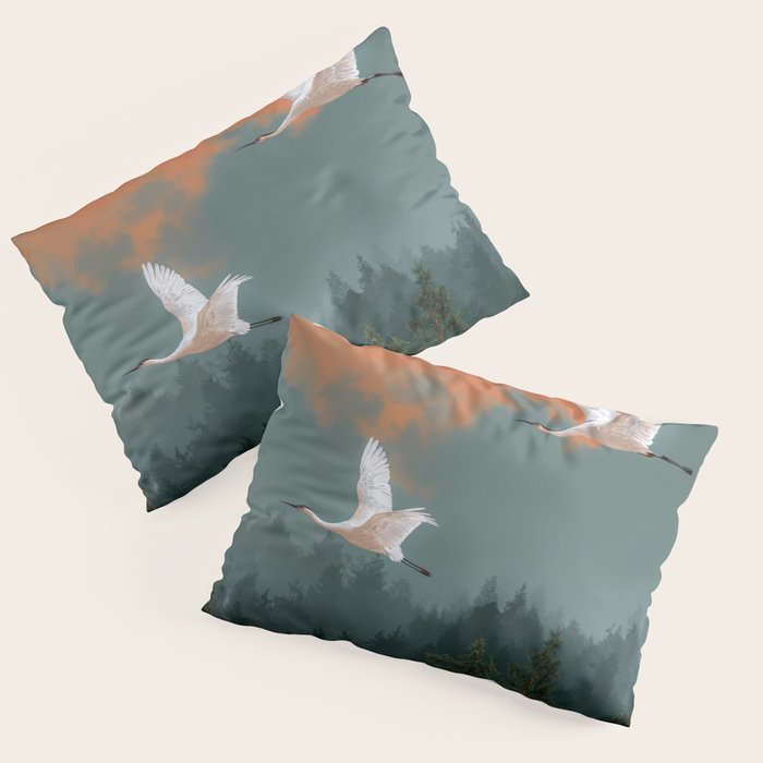 Japanese Painting Heron Poster Sage Green Wabi Sabi Wall Art Japanese Art Japandi Wall Art Pillow Sham Gallery Image 3