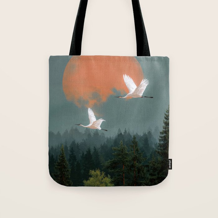 Japanese Painting Heron Poster Sage Green Wabi Sabi Wall Art Japanese Art Japandi Wall Art Tote Bag Gallery Image 1