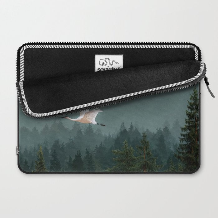 Japanese Painting Heron Poster Sage Green Wabi Sabi Wall Art Japanese Art Japandi Wall Art Laptop Sleeve Gallery Image 2