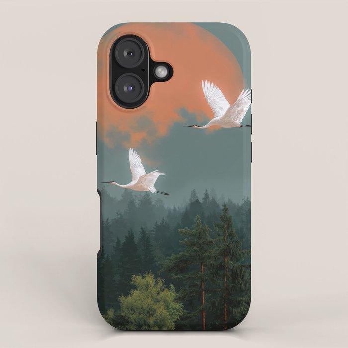 Japanese Painting Heron Poster Sage Green Wabi Sabi Wall Art Japanese Art Japandi Wall Art iPhone Case Gallery Image 1