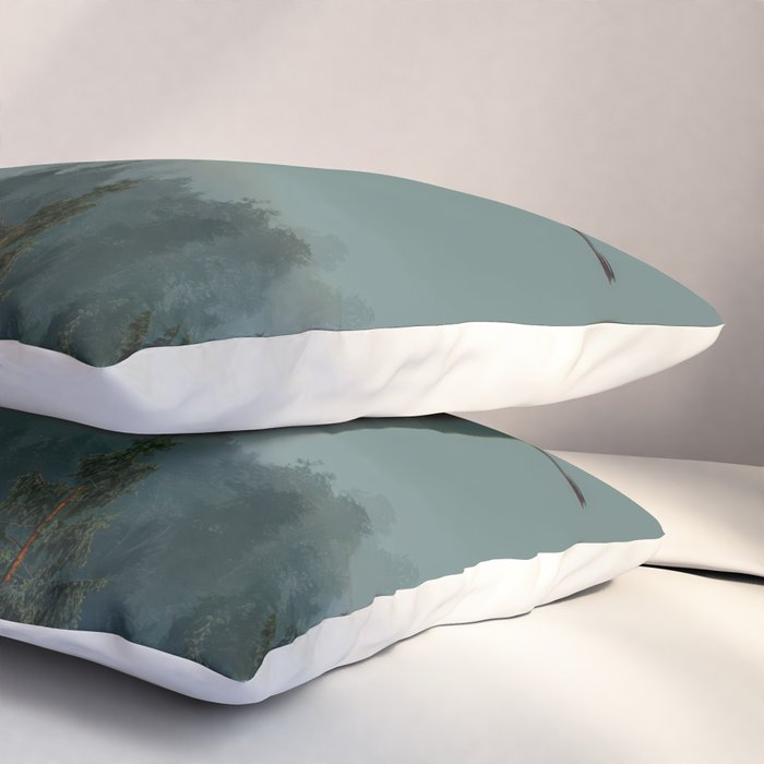 Japanese Painting Heron Poster Sage Green Wabi Sabi Wall Art Japanese Art Japandi Wall Art Pillow Sham Gallery Image 3
