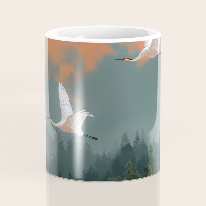 Japanese Painting Heron Poster Sage Green Wabi Sabi Wall Art Japanese Art Japandi Wall Art Coffee Mug Gallery Image 4