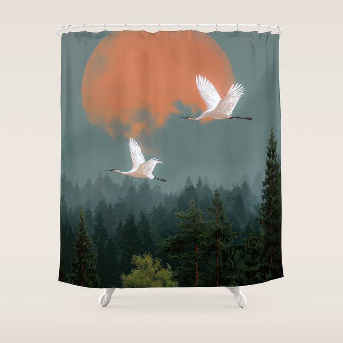 Japanese Painting Heron Poster Sage Green Wabi Sabi Wall Art Japanese Art Japandi Wall Art Shower Curtain Gallery Image 1