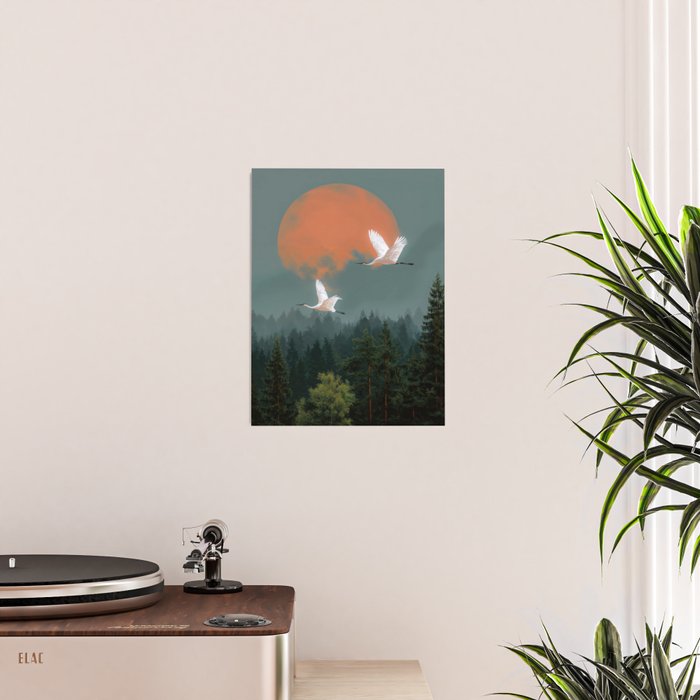 Japanese Painting Heron Poster Sage Green Wabi Sabi Wall Art Japanese Art Japandi Wall Art Poster Gallery Image 2