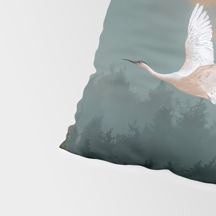 Japanese Painting Heron Poster Sage Green Wabi Sabi Wall Art Japanese Art Japandi Wall Art Pillow Sham Gallery Image 4