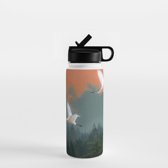 Japanese Painting Heron Poster Sage Green Wabi Sabi Wall Art Japanese Art Japandi Wall Art Water Bottle Gallery Image 1