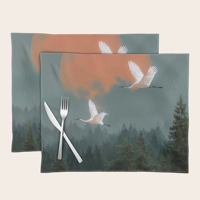 Japanese Painting Heron Poster Sage Green Wabi Sabi Wall Art Japanese Art Japandi Wall Art Placemat Gallery Image 1