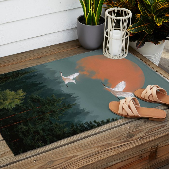 Japanese Painting Heron Poster Sage Green Wabi Sabi Wall Art Japanese Art Japandi Wall Art Outdoor Rug Gallery Image 2